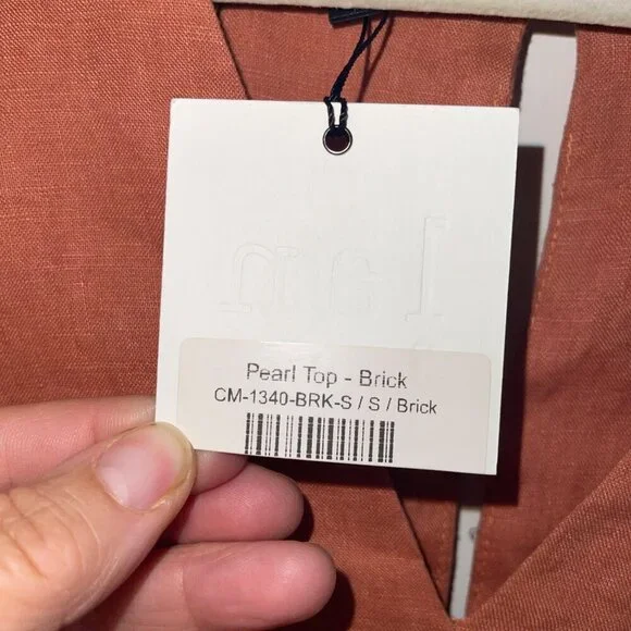 Lanhtropy Womens Top Size Small Brown Pearl Cut Outs V Neck Pure Linen New